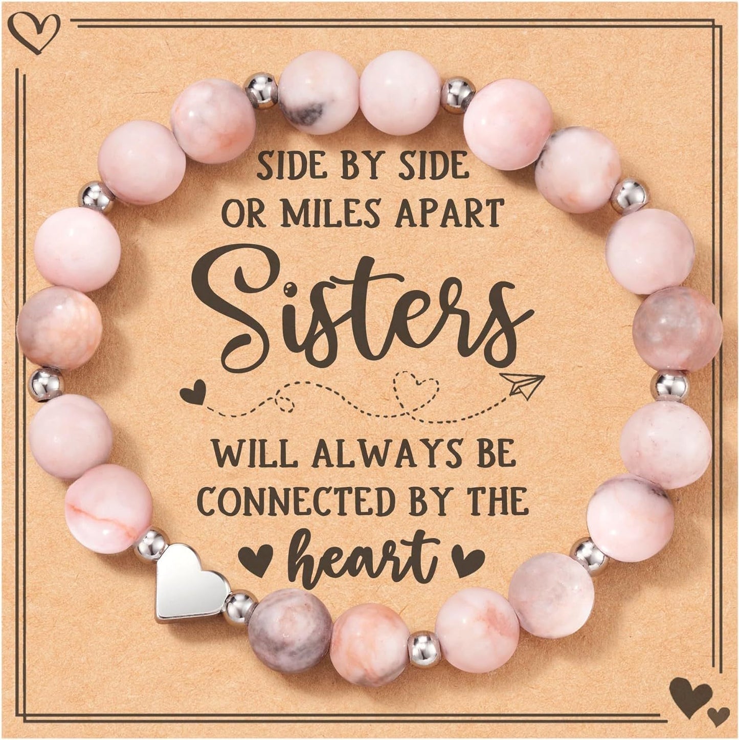 Sweet Heart Shaped Pink Zebra Agate Bracelet for Women