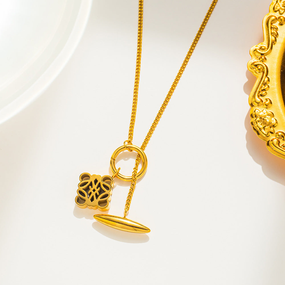 Collar de cadena de titanio y acero geométrico minimalista para mujer, con baño de oro, estilo vintage, delicado, con diseño de lujo