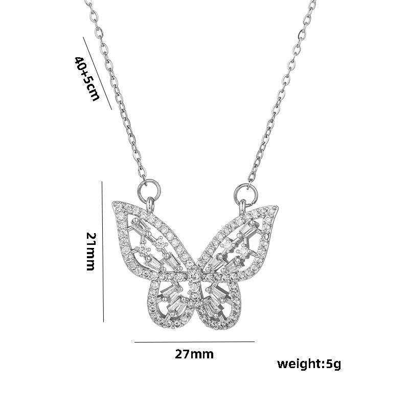 Minimalist Butterfly Pendant Necklace for Women in Titanium Steel with Micro-Pave Zirconia and Vacuum Electroplating on O-Chain
