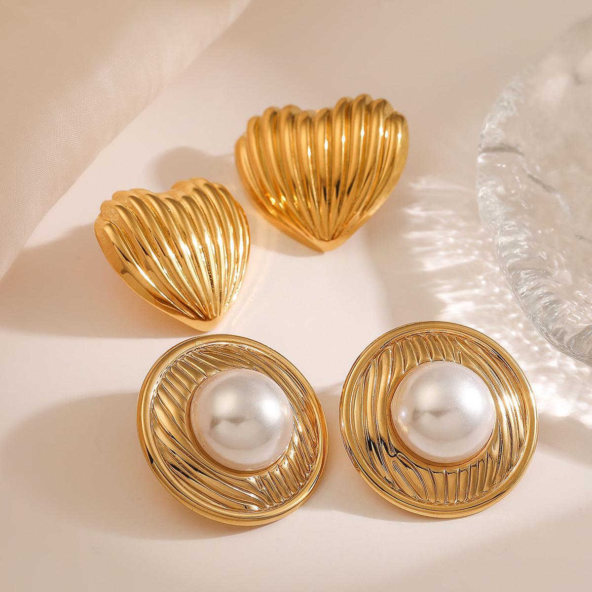 Vintage Geometric Stainless Steel Earrings with 18K Gold Plating for Women