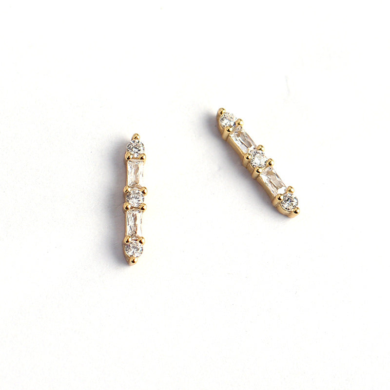 Elegant Business 925 Sterling Silver Geometric Rectangle Inlay Diamond Stud Earrings for Women