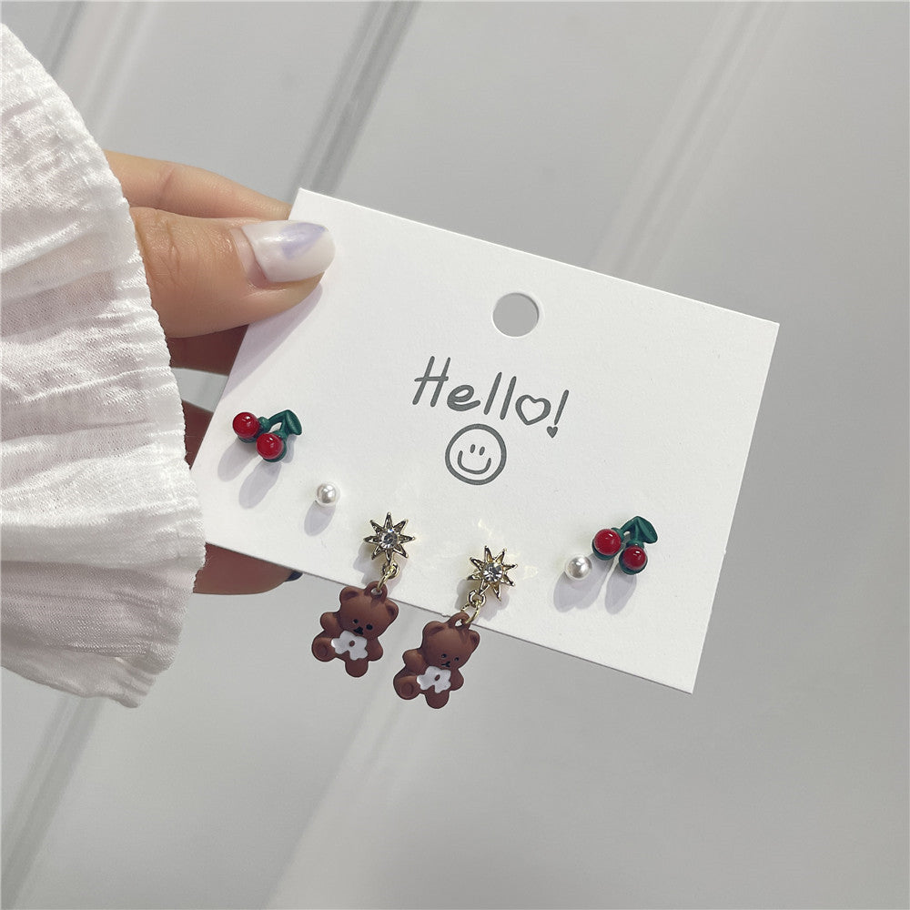 Sweet 925 Sterling Silver Ceramic Drip Oil Heart Fruit Earrings