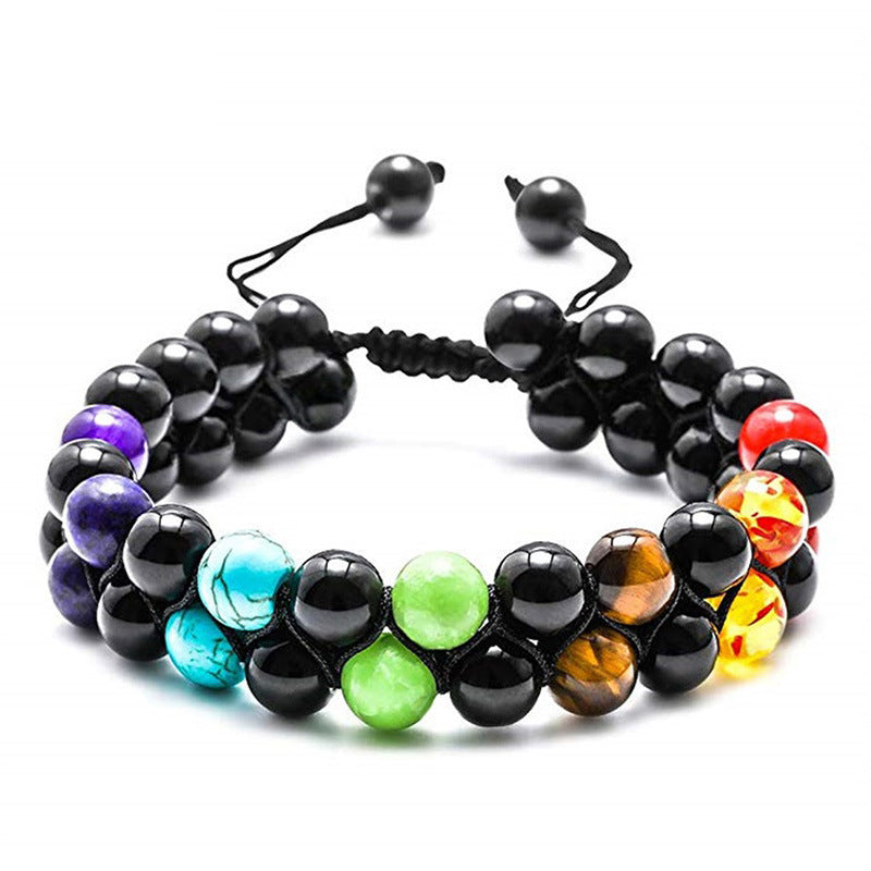 Bohemian 6mm Multicolor Natural Stone Agate Crystal Geometric Round Beaded Bracelet Unisex