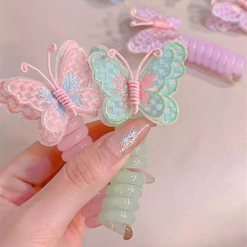 Rainbow Butterfly Hair Clip with Elastic Spring Cord for Girls Durable Silicone Hair Accessory