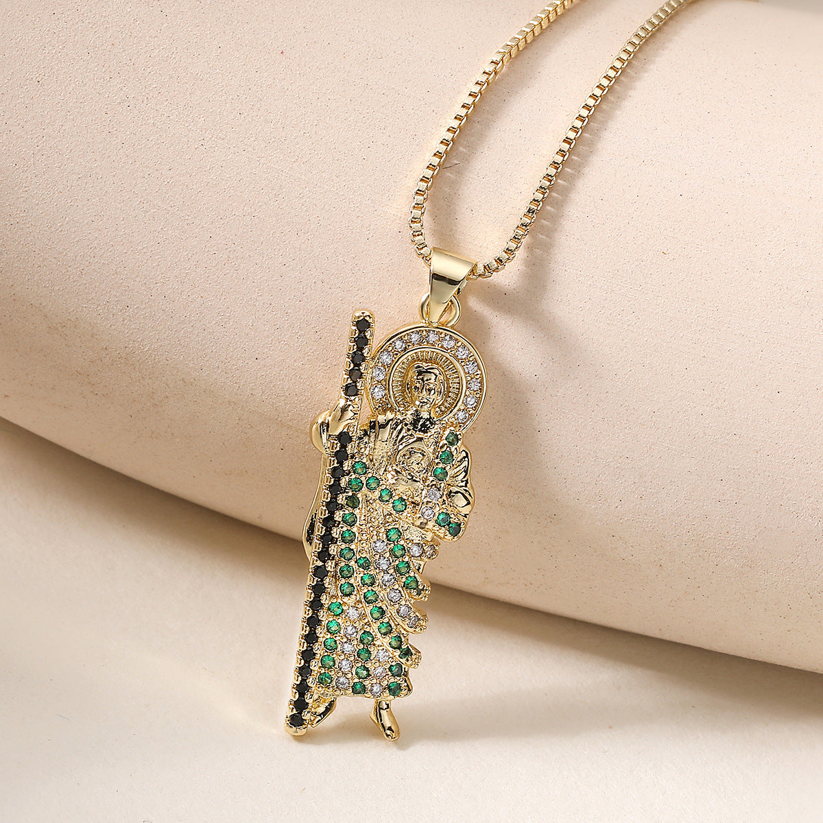 Minimalist 18K Gold Plated Brass Geometric Cubic Zirconia Inlay Pendant Necklace for Women