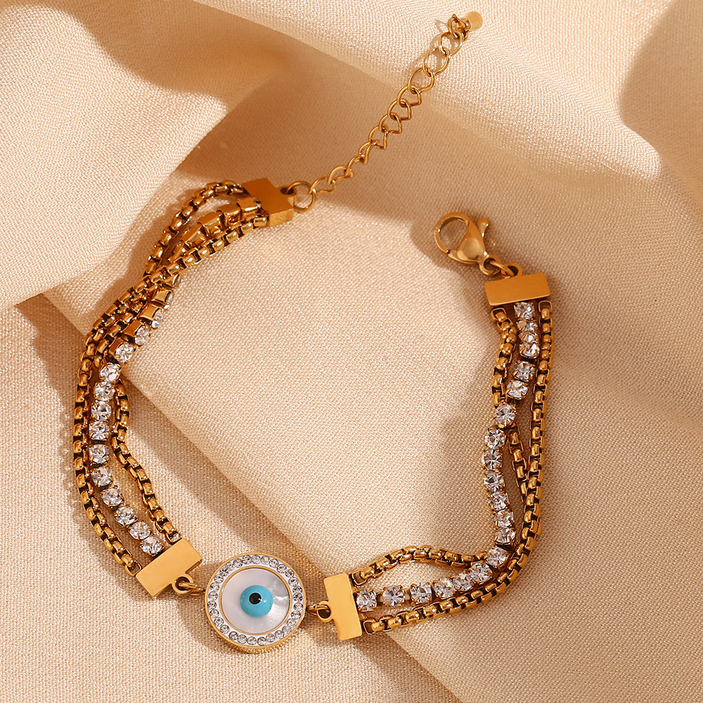 Bracciale da donna a triplo strato con zirconia rotonda e quadrata placcato oro 18 carati in acciaio inossidabile geometrico alla moda