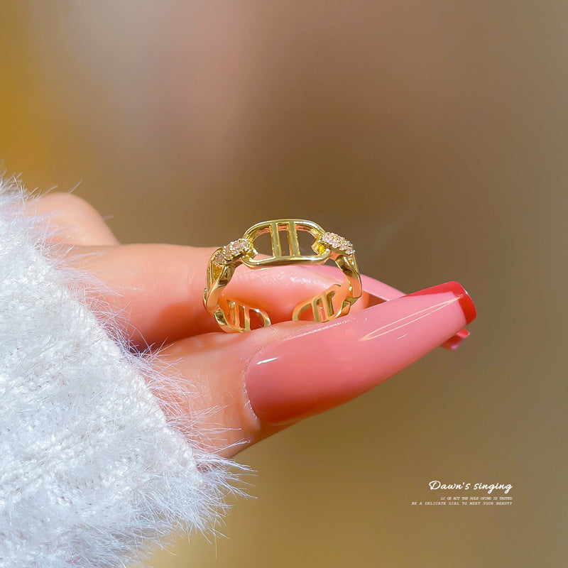 Minimalist Crown-Shaped Brass Ring with Real Gold Plating for Women