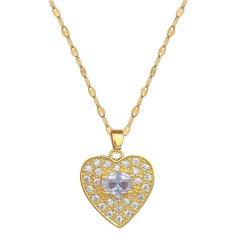 Collana Minimalista a Cuore in Acciaio al Titanio con Intarsio di Strass per Donne e Uomini, Delicata Catena alla Clavicola