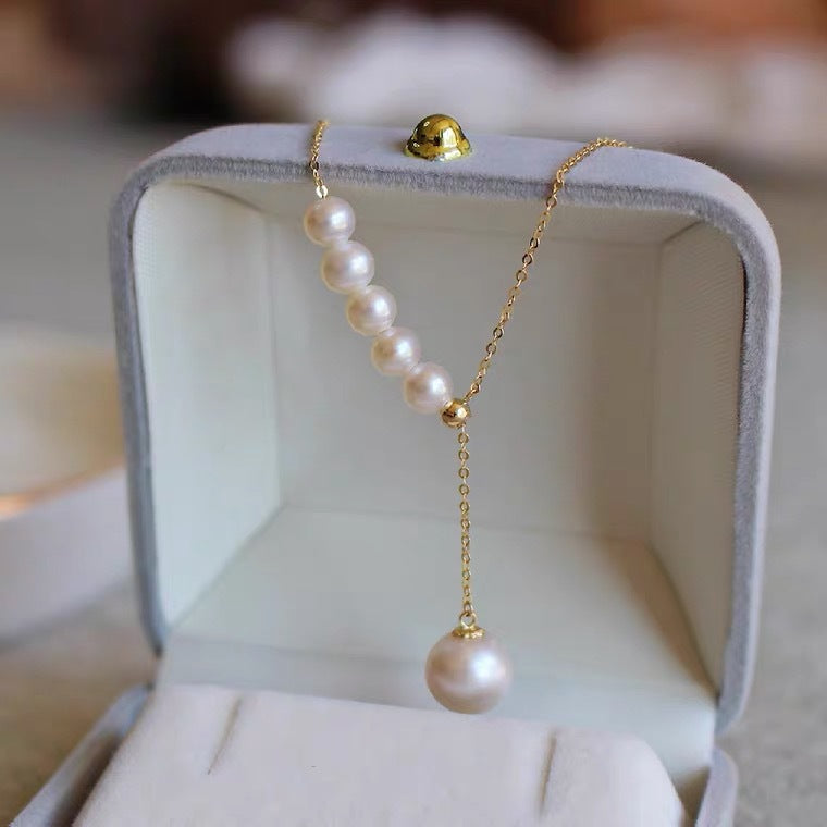 Minimalist Mermaid Tear Pearl Pendant Necklace for Women Titanium Steel Y-Shape Clavicle Chain with Electroplated Finish