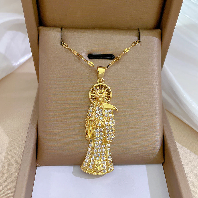Collana da donna con ciondolo a luna geometrica in acciaio al titanio di lusso, catena clavicola leggera ed elegante per matrimoni, banchetti e occasioni formali