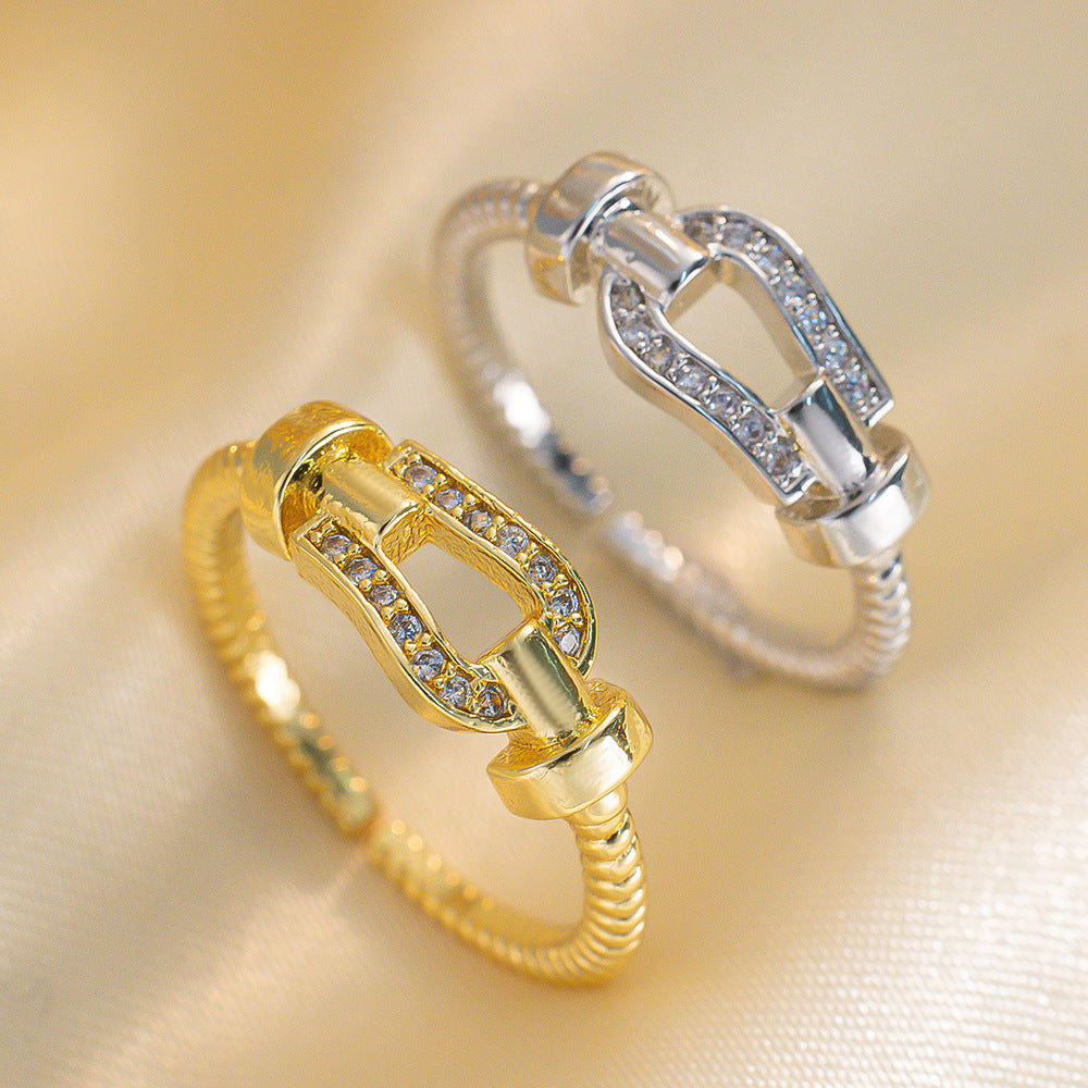 Minimalist U-Shaped Geometric Ring in Brass with 18K Gold Plating for Women and Men