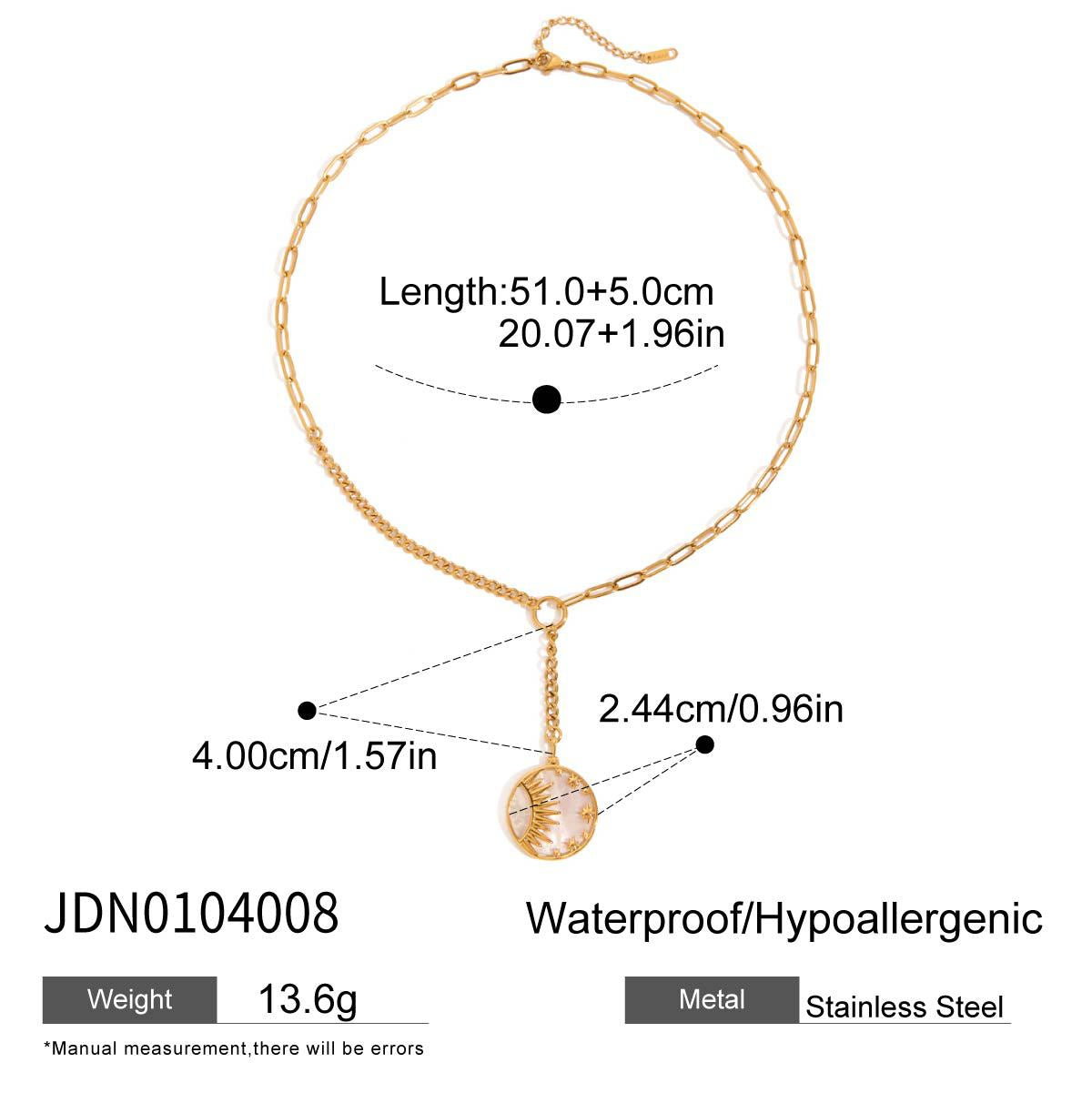 Collana Donna in Acciaio Inox con Ciondolo Sole Geometrico, Finitura Placcata, Catena Clavicola di Tendenza