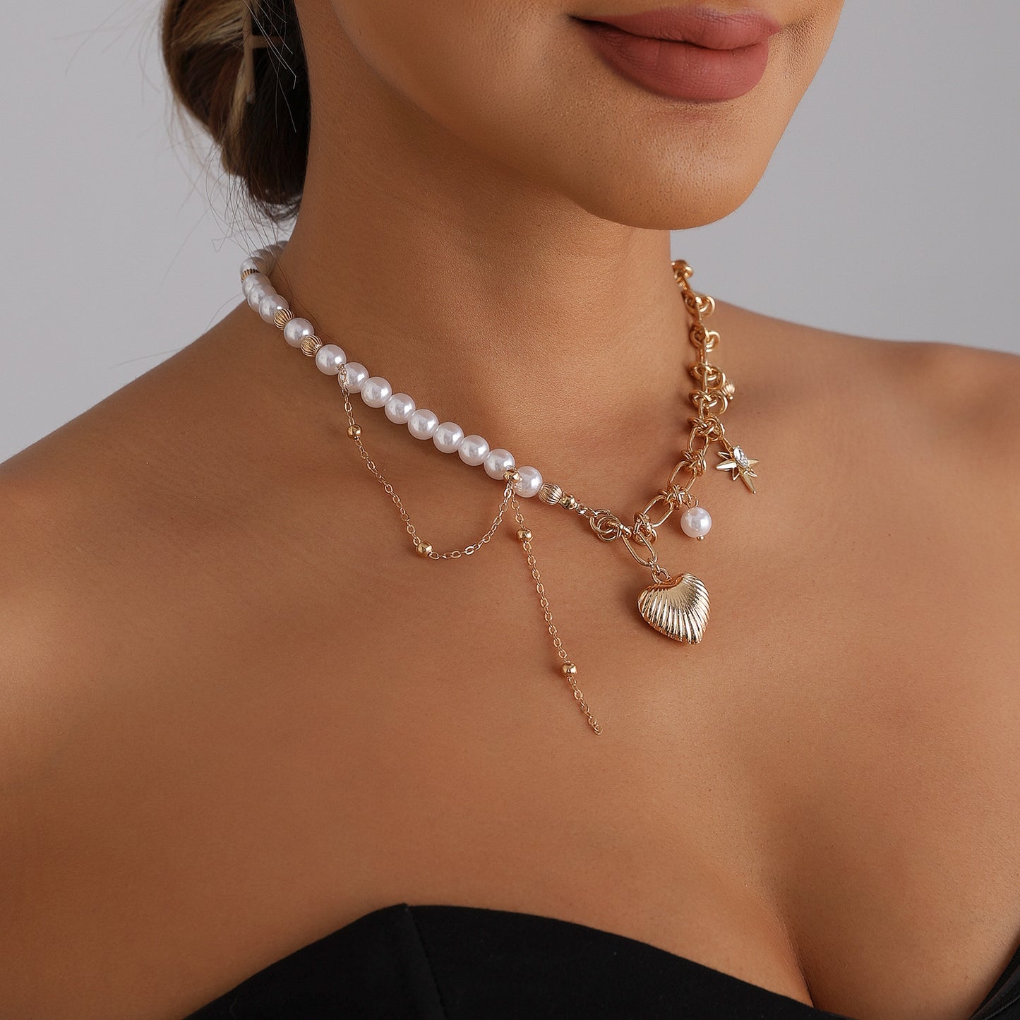 Vintage Heart Geometric Star Alloy Plated Necklace for Women