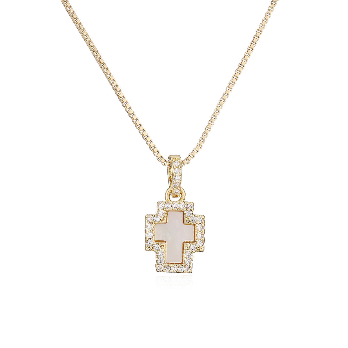 Minimalist 18K Gold Plated Brass Heart Cross Geometric Pendant with Cubic Zirconia Necklace