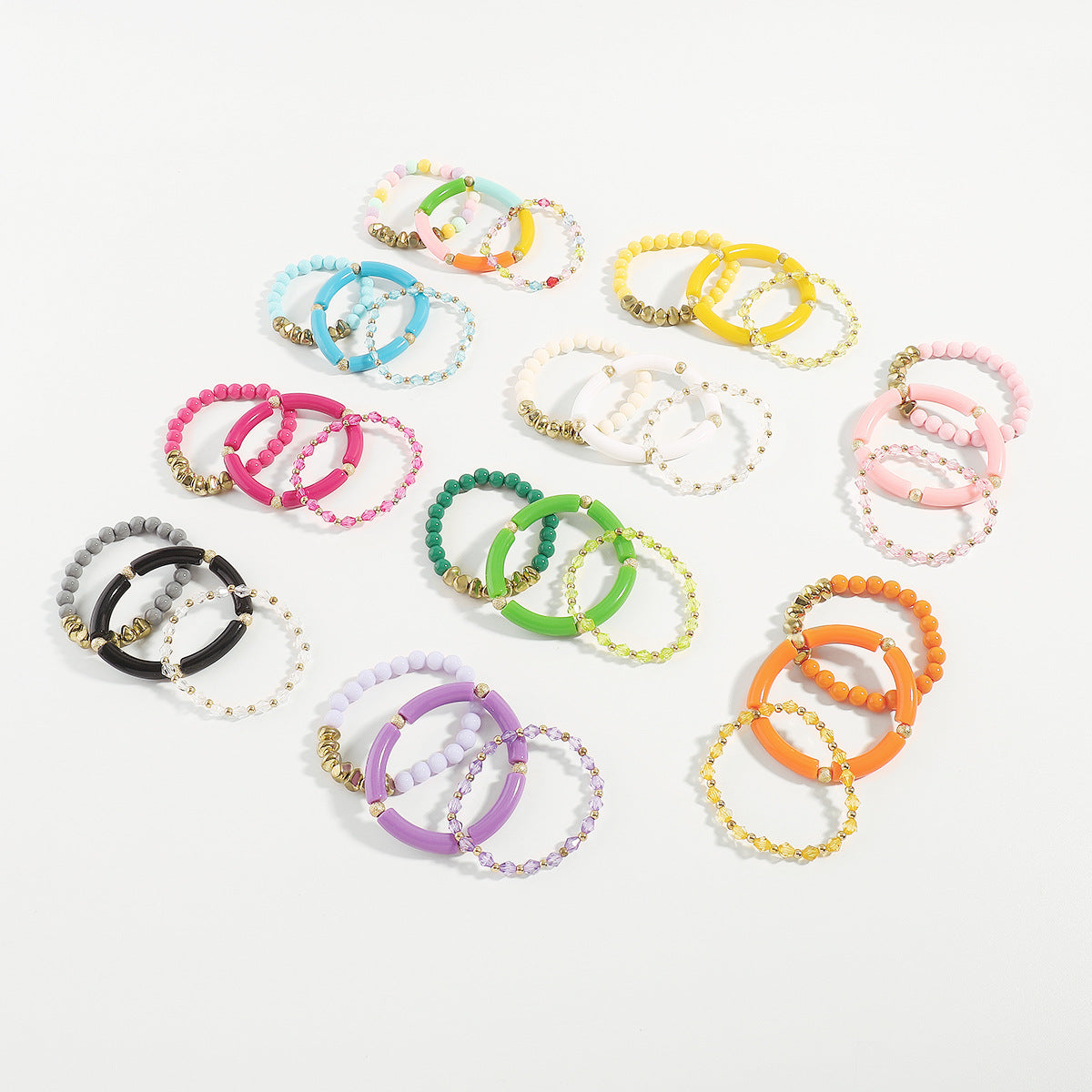 Juego de pulseras trenzadas estilo bohemio minimalista y dulce-dopamina con aleación y cuentas de diseño geométrico