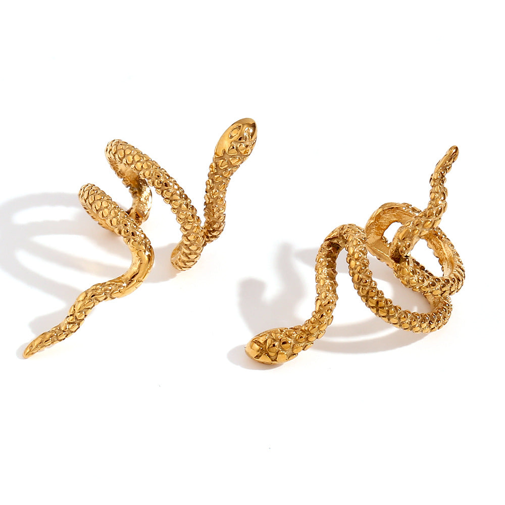 Orecchini a clip da donna a forma di serpente, minimalisti, in acciaio inossidabile placcato oro 18 carati