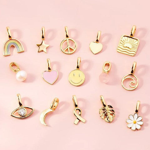 Collana da Bar con Ciondoli Geometrici a Stella e Cuore in Acciaio al Titanio Placcato Oro 18K Vintage Unisex