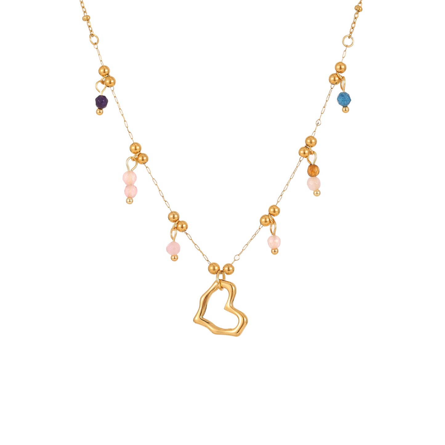 Fashionable Hollow Heart Shape Stainless Steel Necklace with Plated Finish for Women