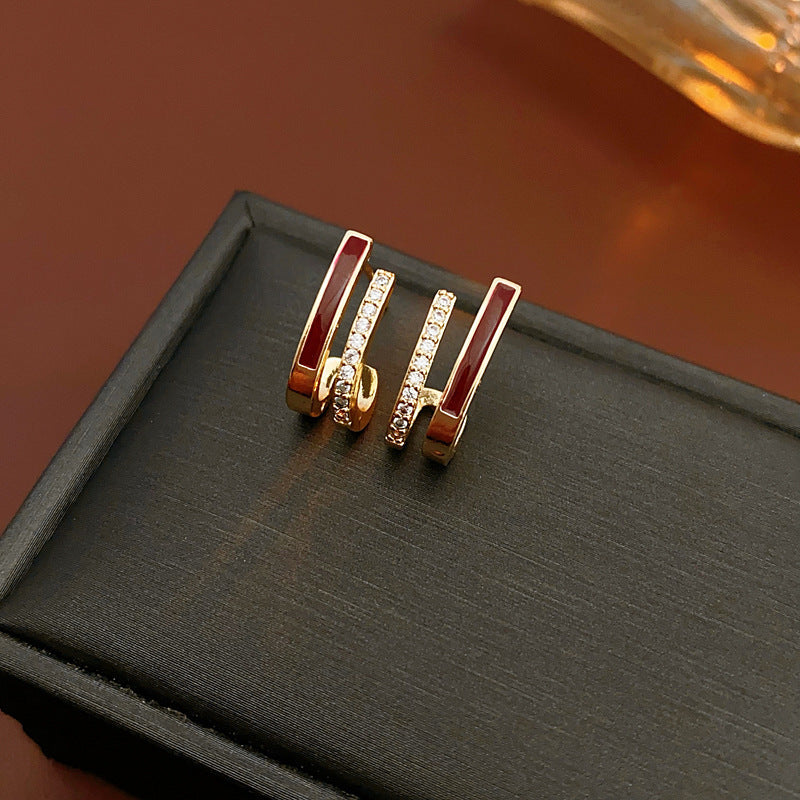 Elegant Geometric Earrings for Women with Enamel Finish in Copper and Stainless Steel Studs