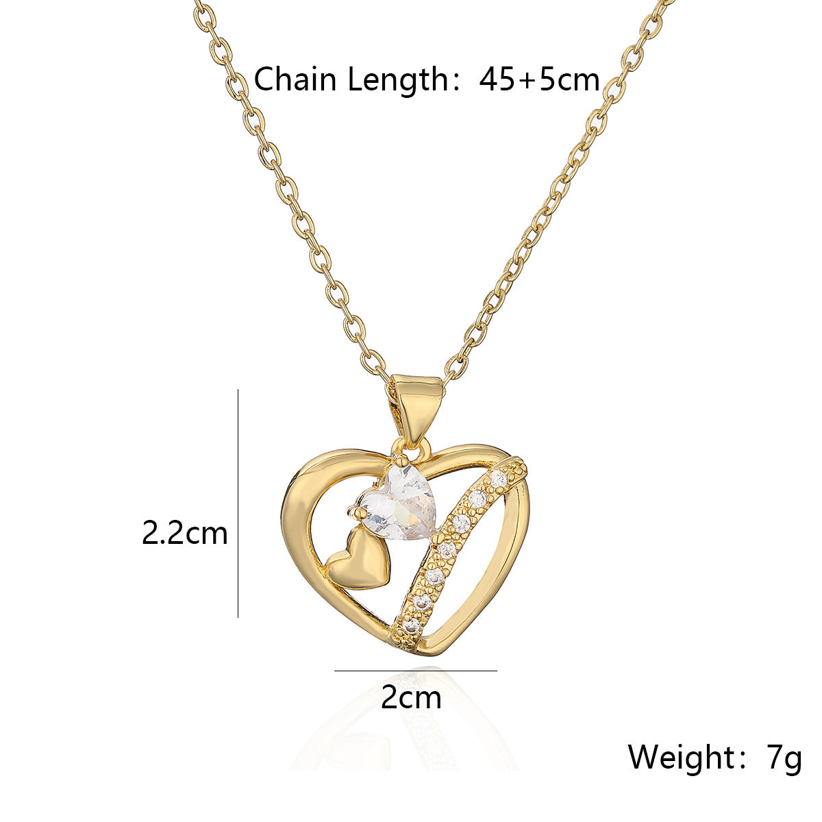 Collana Minimalista con Pendente a Cuore in Rame, Placcatura in Oro Vero e Accenti di Zirconi per Donna