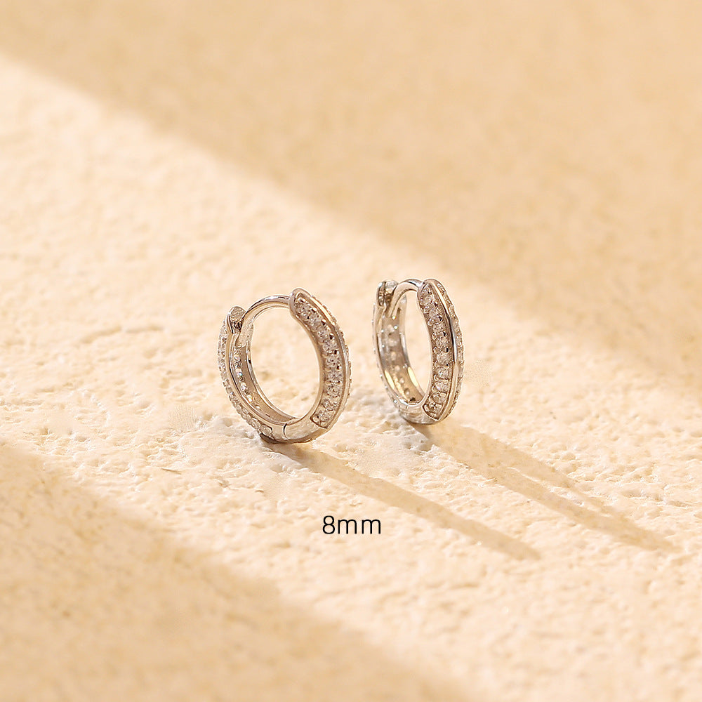 Eleganti Orecchini a Cerchio da Donna con Diamanti Intarsiati Rotondi Geometrici in Argento Sterling 925