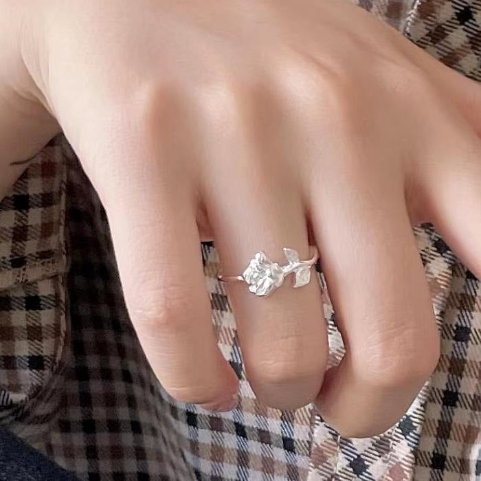 Dulce Anillo de Plata de Ley 925 con Diseño Floral Geométrico Chapado en Oro Rosa para Mujer