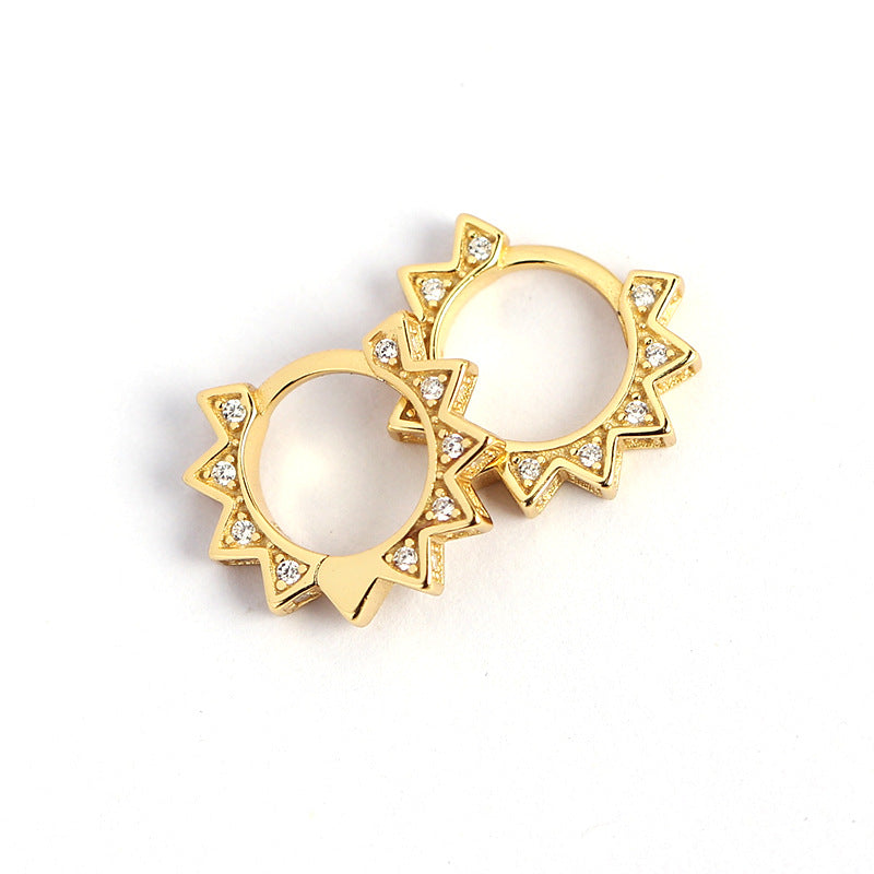 Orecchini a Cerchio Punk in Argento Sterling S925 a Forma di Ingranaggio Geometrico con Strass Intarsiati da Donna