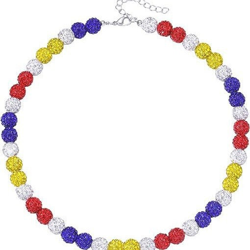 Sporty Geometric Round Resin Disco Ball Necklace with Rhinestone Inlay Unisex Cable Chain