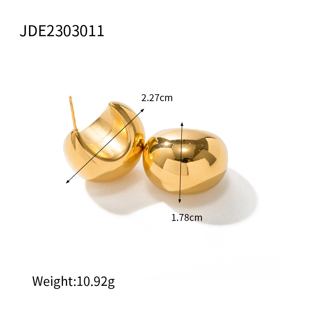 18K Gold Plated Geometric Round Stainless Steel Stud Earrings for Women