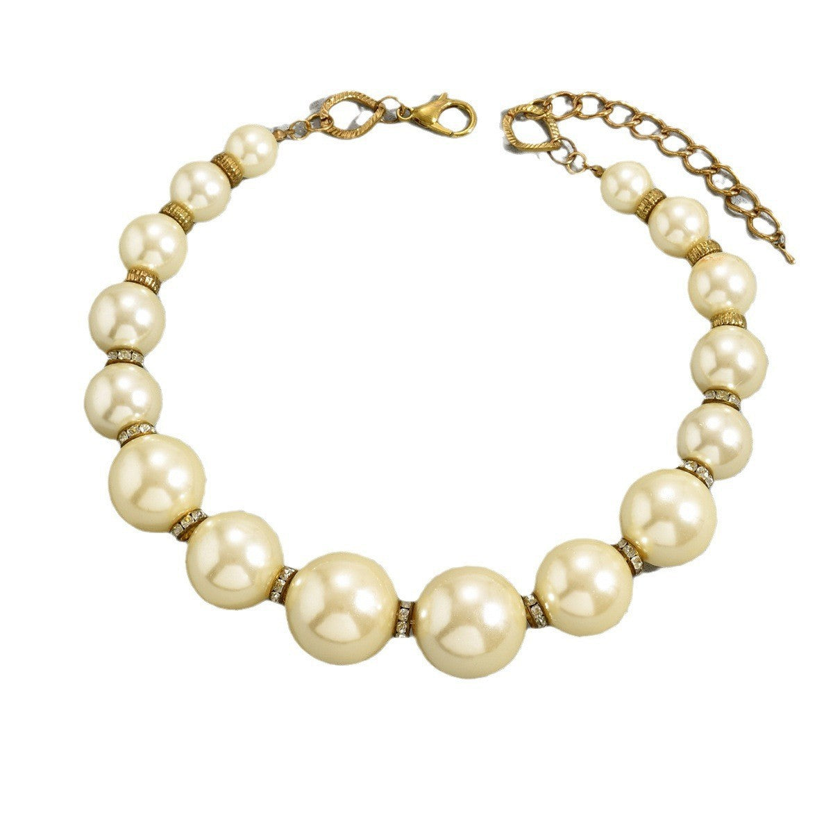 Collar de circonitas con perlas y diseño geométrico minimalista para mujer, con cadena ajustable