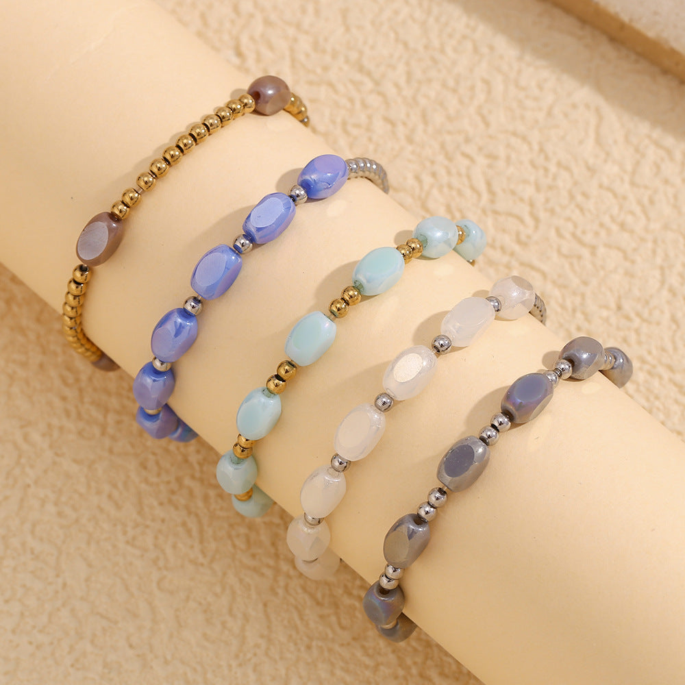 Bracciale da donna placcato oro 18 carati in acciaio inossidabile con perline, design geometrico minimalista alla moda