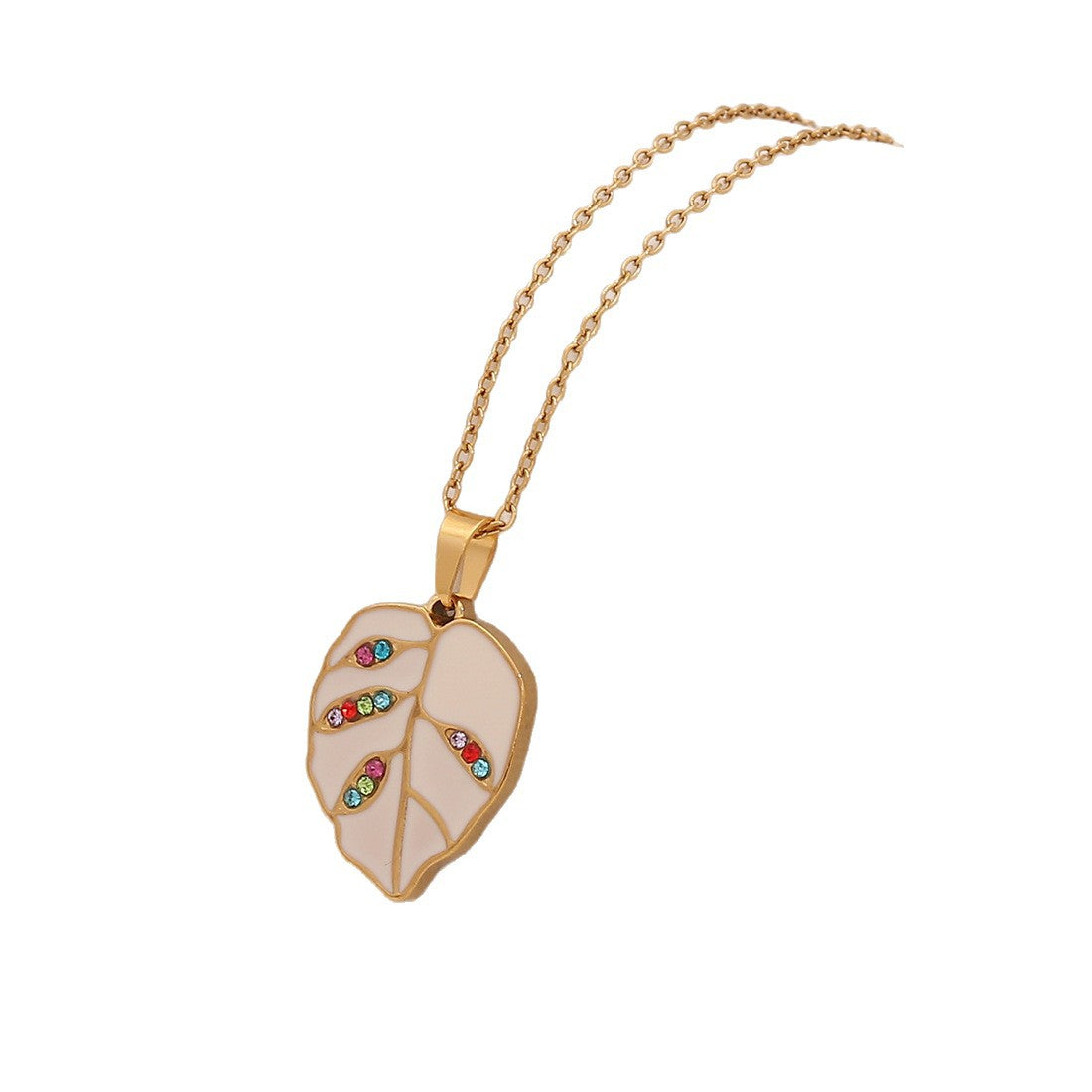 Fashion Minimalist Leaf Pendant Necklace in Stainless Steel with O-Chain for Women