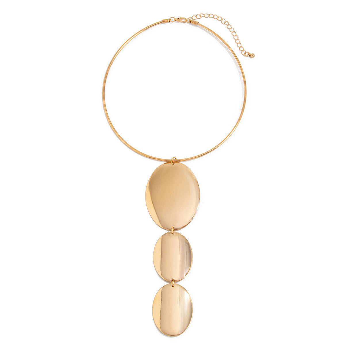 Collana Girocollo Esagerata Geometrica Tonalità Fredde con Texture Martellata e Pendente a Frange da Donna