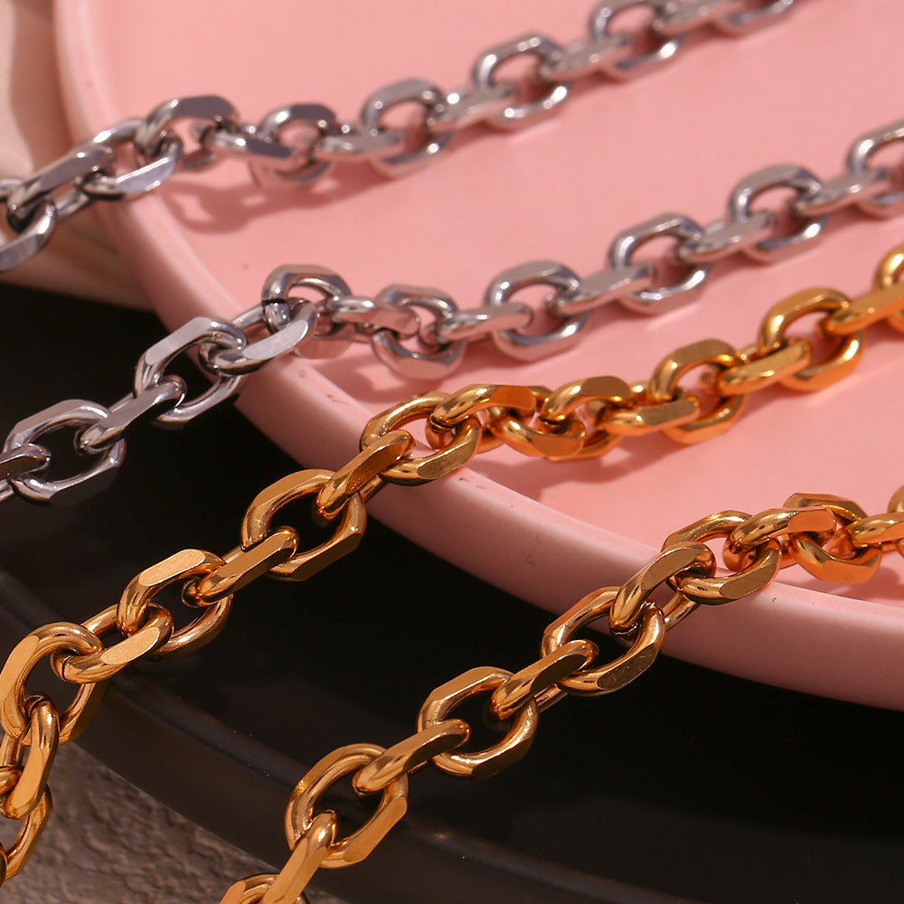 Catena da corpo minimalista da donna in acciaio al titanio con finitura placcata, a maglie a serpente, a maglie a scatola e a maglie a lama