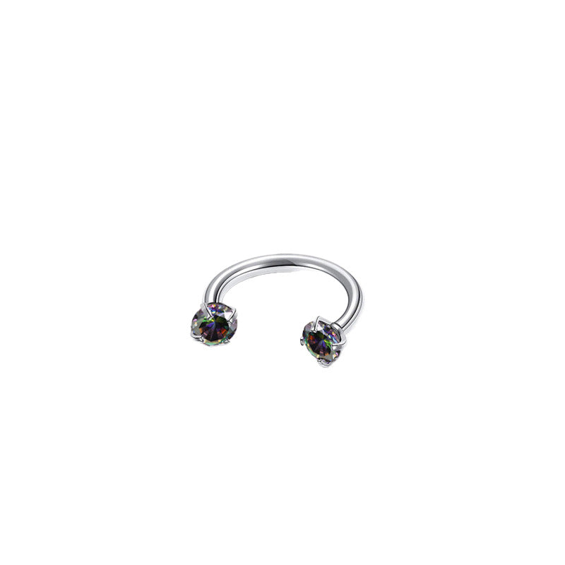 Fashion OL Style Horseshoe-Shaped Titanium Alloy Nose Stud with Polished Finish and Cubic Zirconia Inlay for Unisex Piercing