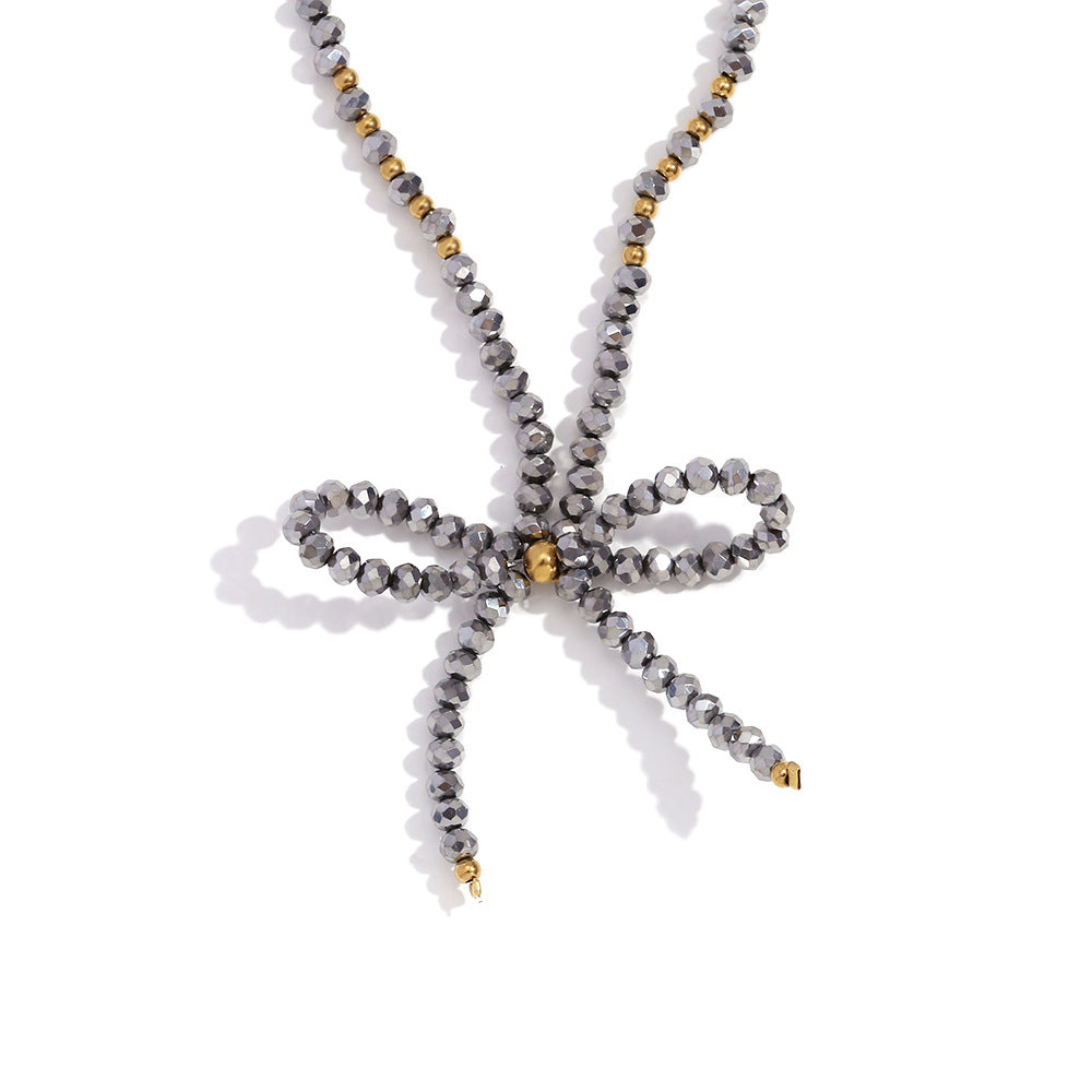 Fashionable Bow-Knot Pendant Necklace for Women with Stainless Steel Chain and Titanium Steel Pendant, Electroplated Finish, Geometric Design