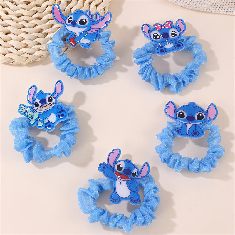 Cartoon Character Acrylic Hair Ring for Kids with Knitted Texture and Pastel Macaron Color Scheme