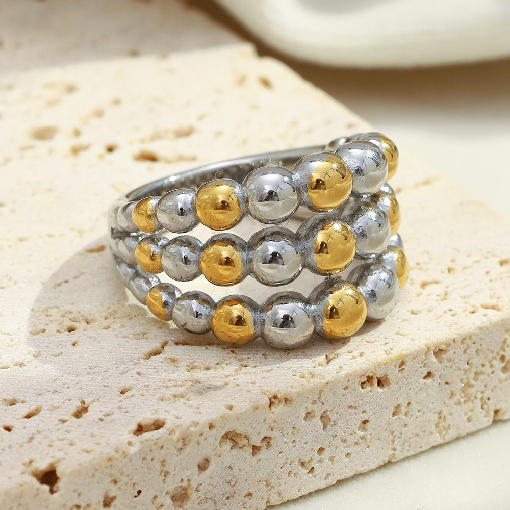 Anello con Nodo a Sfera Tonda in Acciaio Inossidabile Placcato Oro 18K Geometrico Minimalista da Donna Accessorio di Moda di Lusso