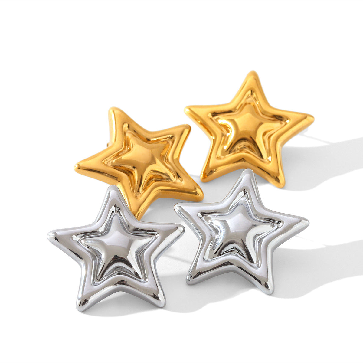 Minimalist Geometric Star Stainless Steel Stud Earrings with Plated Finish for Women