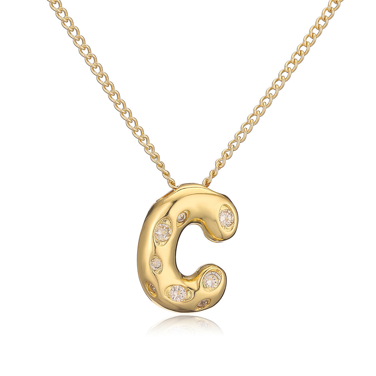 Collana da donna con ciondolo a lettera geometrico minimalista in ottone con placcatura in oro e intarsi in zircone
