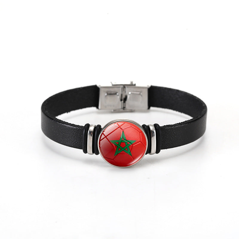 Unisex Geometric Round Leather Bracelet with Snap Button