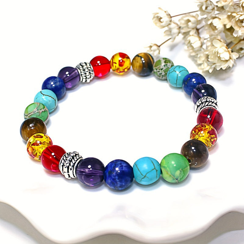 8mm Round Geometric Turquoise Beaded Bracelet Unisex Yoga Balance Hand Jewelry
