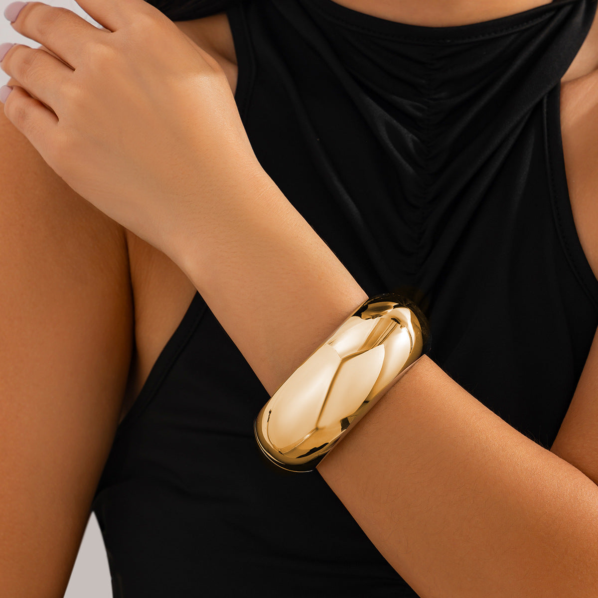 Minimalist Round Plated Zinc Alloy Spring Bangle Bracelet Set