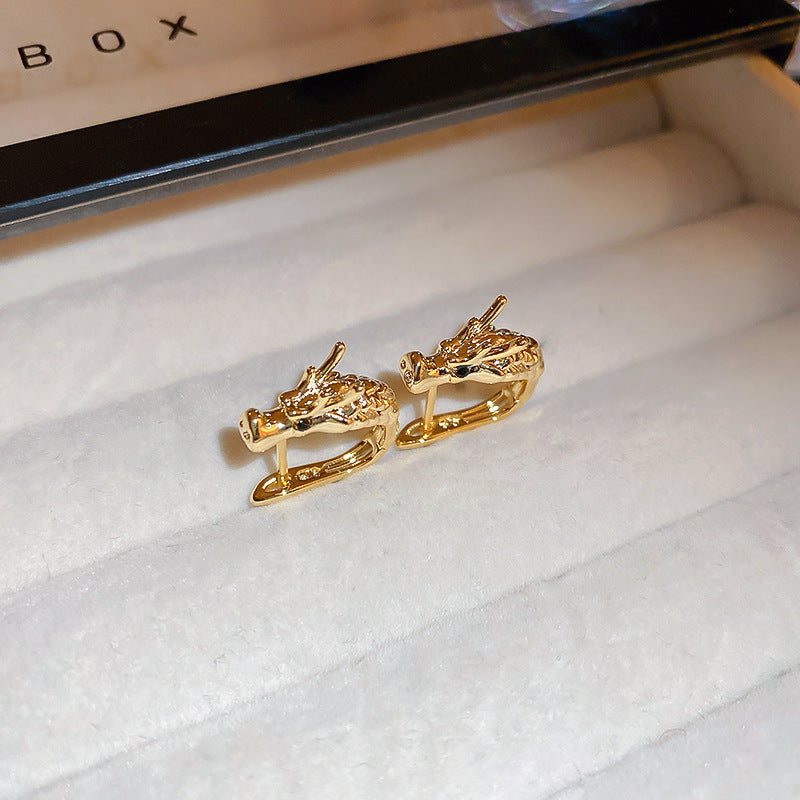 Fashionable Dragon-Shaped Zirconia Ear Cuffs for Women Stainless Steel Plated with Real Gold No-Piercing Ear Bone Clips