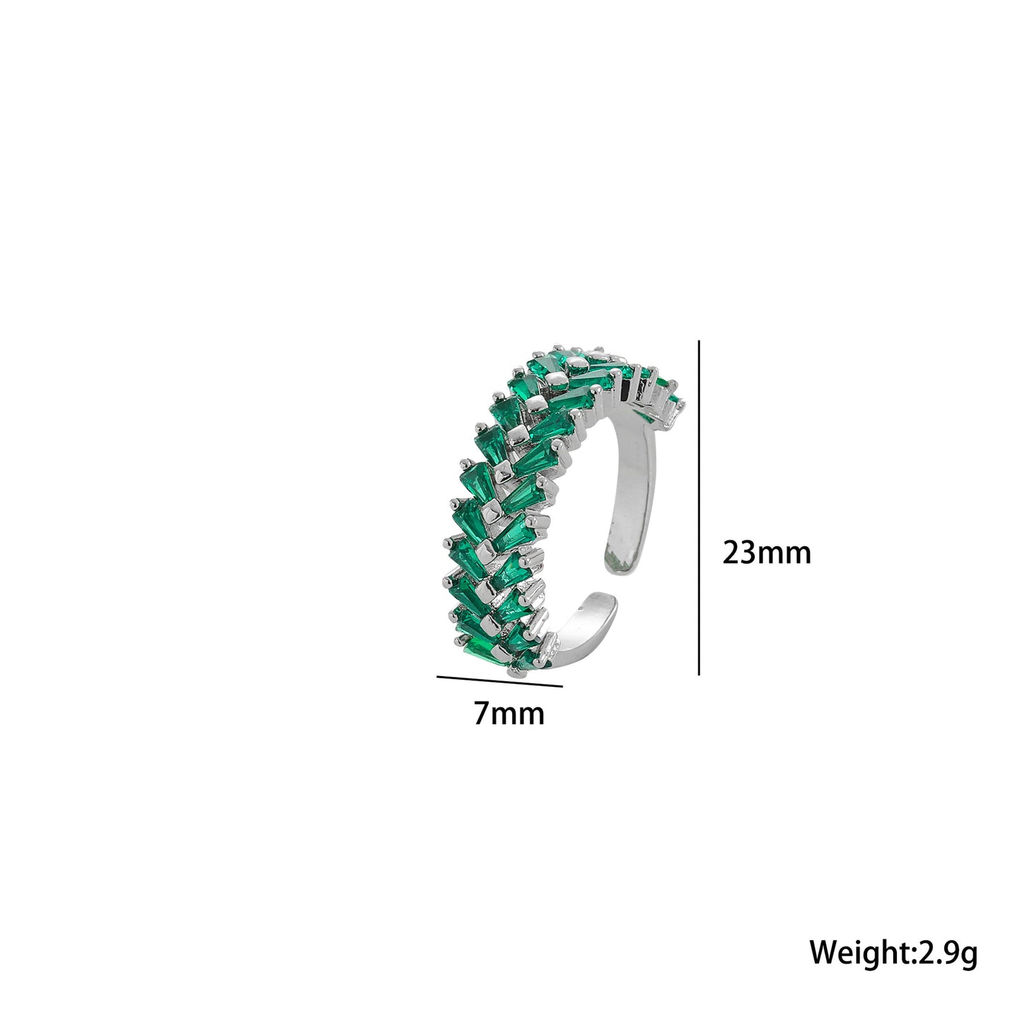 Anillo Abierto Ajustable de Moda Geométrica para Mujer Hecho de Acero de Titanio con Chapado al Vacío e Incrustaciones de Circonia