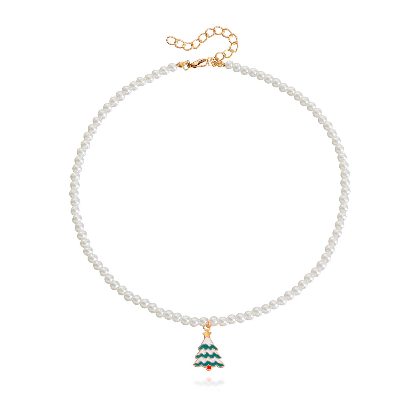 Minimalist Geometric Snowflake Pendant Necklace with Enamel Finish and Pearl Chain for Women