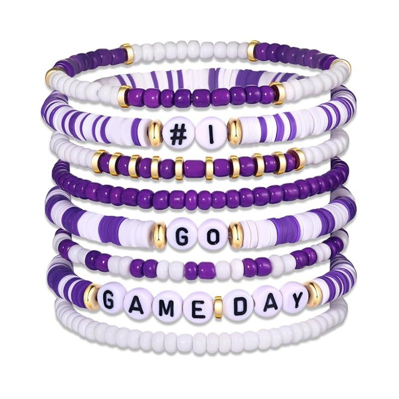 Sporty Casual Letter Number Resin Beaded Stretch Stackable Bracelet Unisex
