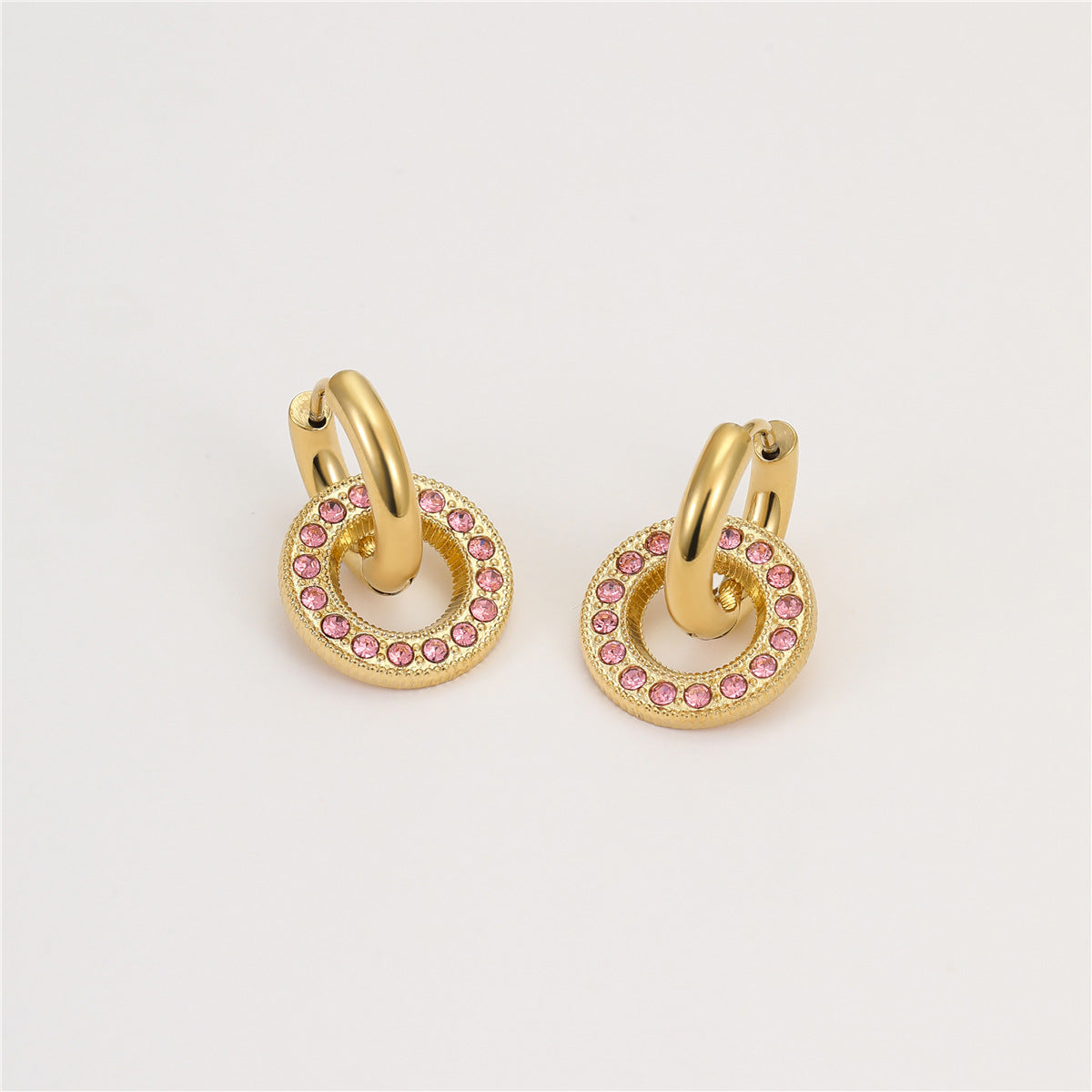 Pendientes de círculo geométrico de moda para mujer en acero inoxidable con acabado chapado