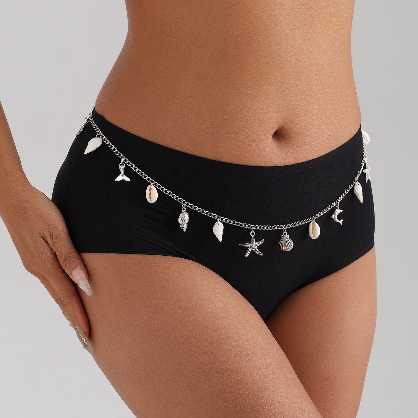 Casual Beach-Themed Shell Star Conch Waist Chain for Women with Metal Construction