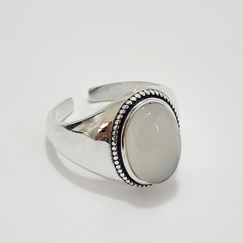 Anillo Minimalista Elegante de Plata de Ley 925 con Incrustaciones de Ágata en Forma de Corazón para Mujer